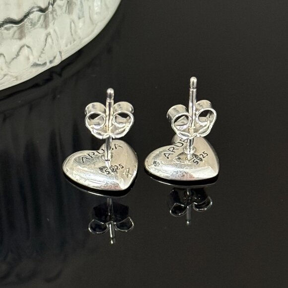 ARUBA Heart Earrings S925 Sterling Silver Handmade Ear Stud - Picture 4 of 4